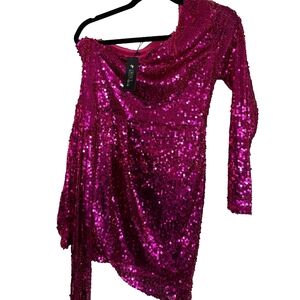 Asymmetrical Pink Sequin Dress